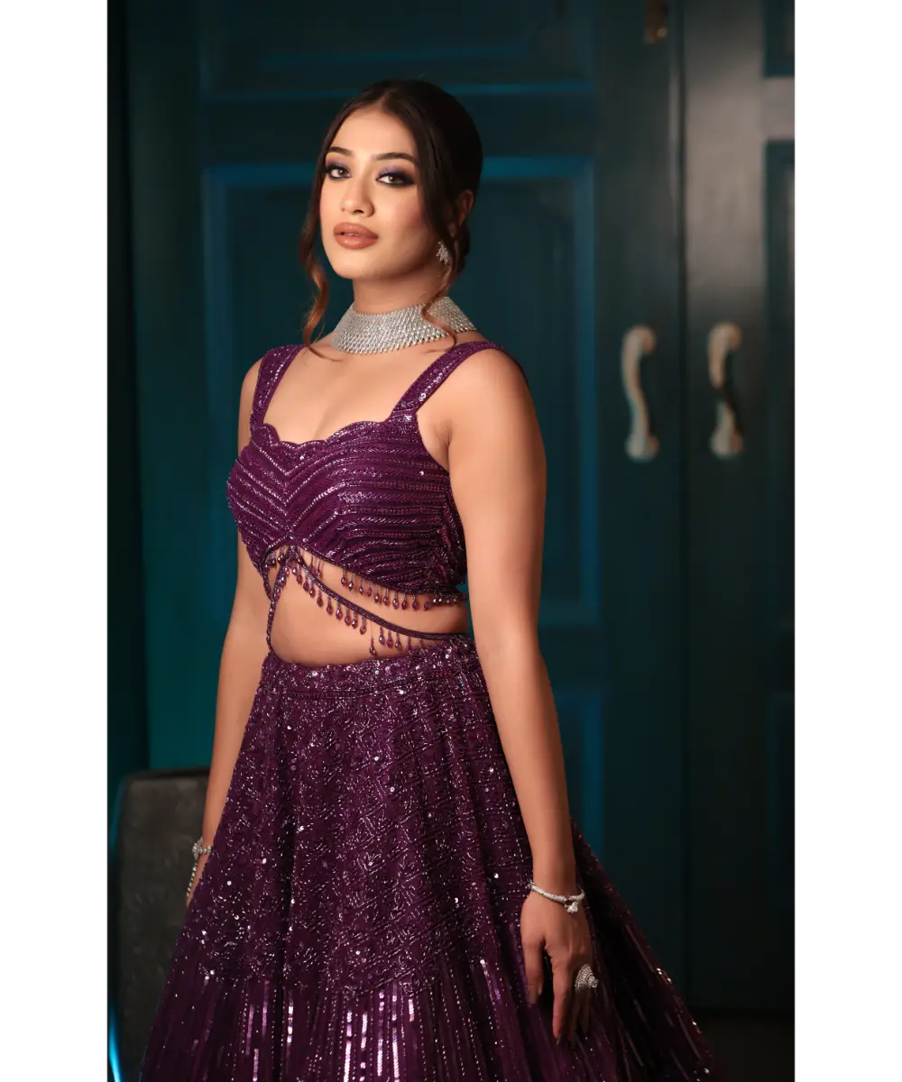 DOLLY WAHAL - Purple Floral Lehenga